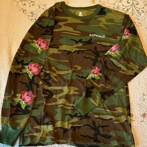 Asphalt Long Sleeve Camouflage Shirt with Pink Roses
